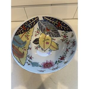 1977 Tobacco Leaf Round Serving Bowl Genus Nicotinia Fine China By Mann 10 Inch